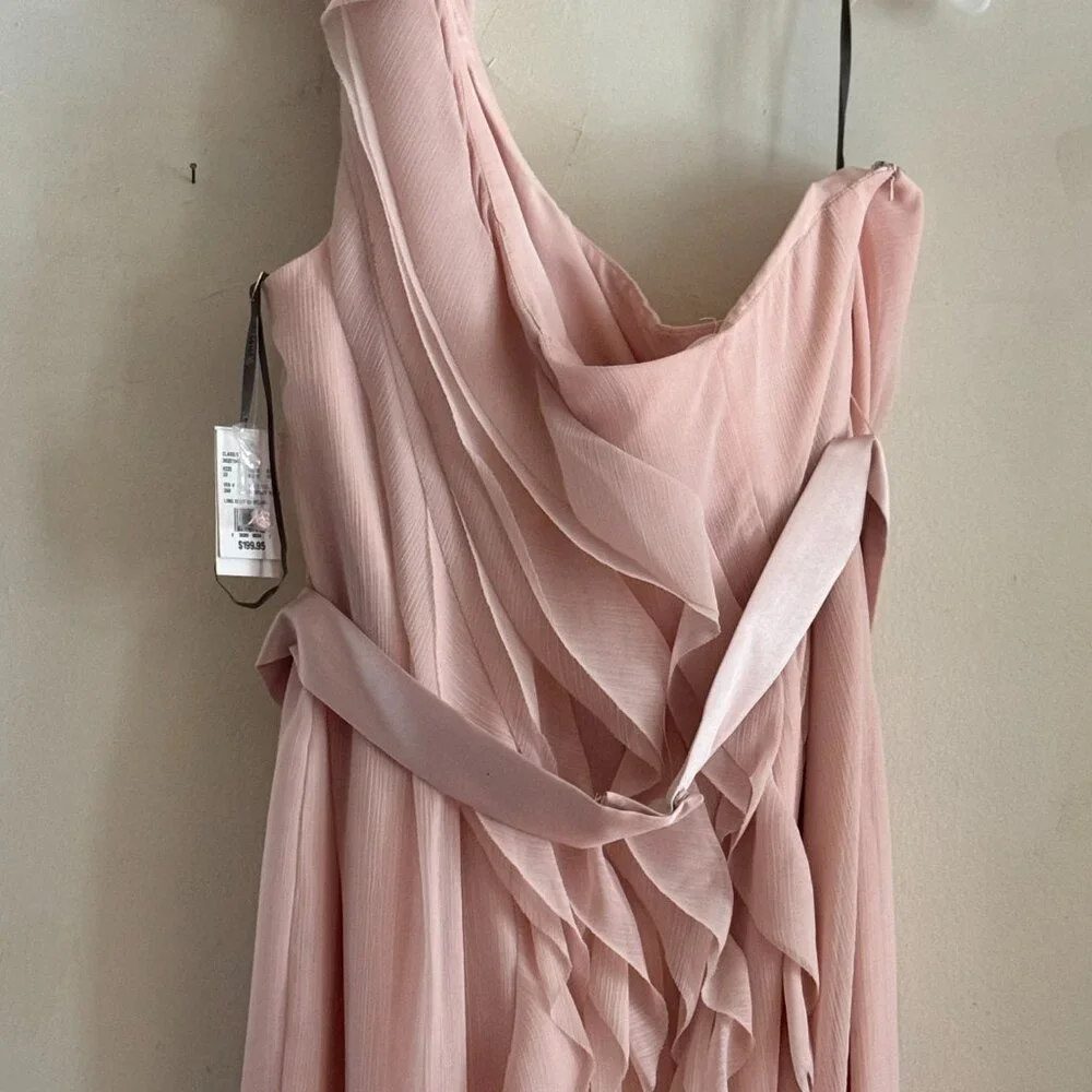 Vera Wang "WHITE" David's Bridal blush one shoulder ruffle maxi dress 2X - Picture 6 of 12